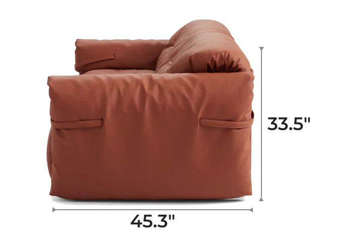 Butter Tufted Reddish Brown Genuine Leather Sofa