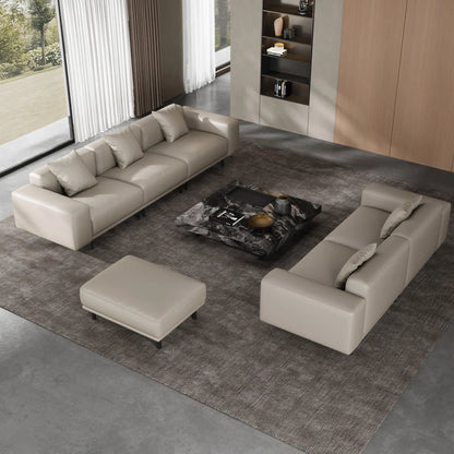 Noble Beige Leather Sofa and Ottoman