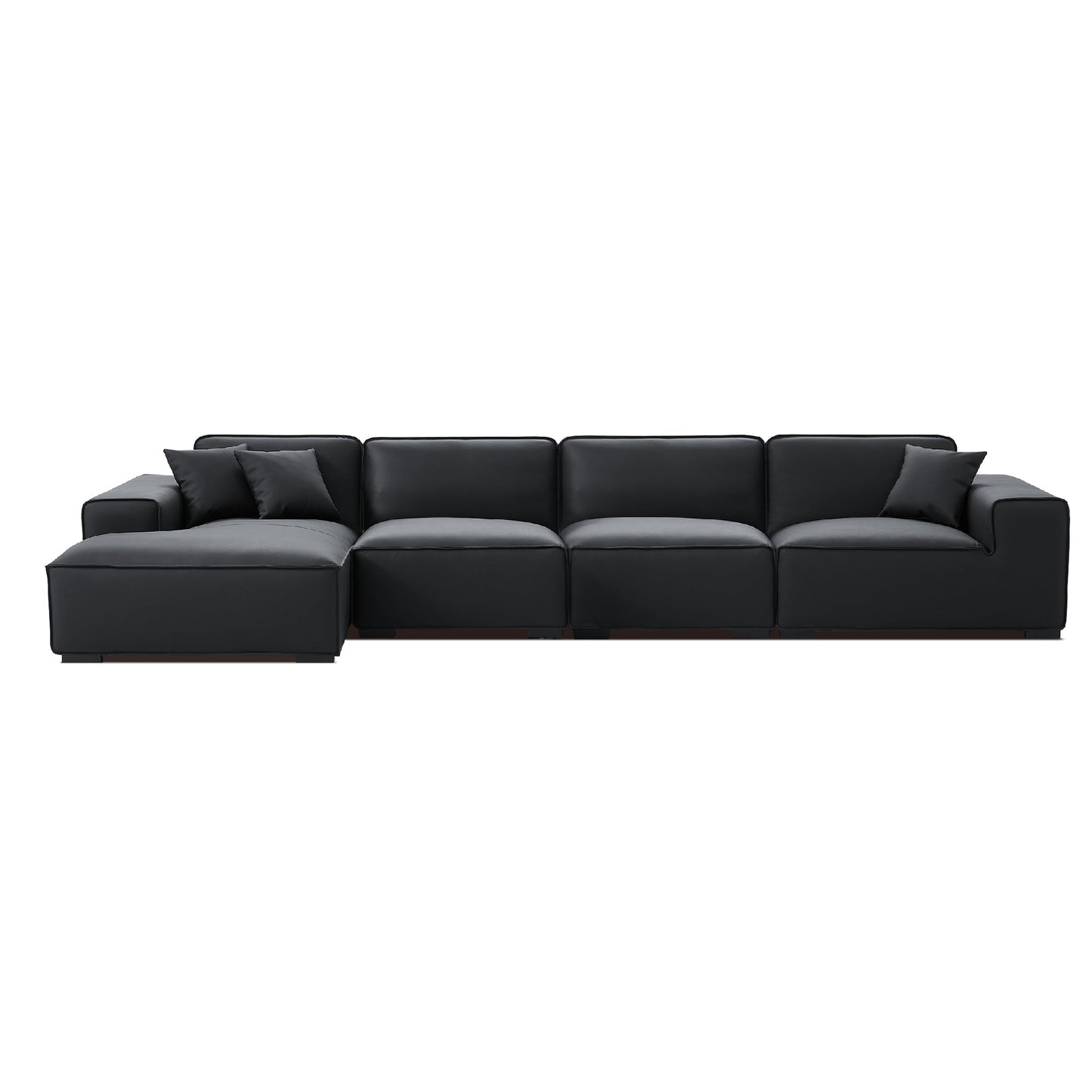 Domus Modular Khaki Leather Sectional Sofa-Black-161.4"-Facing Left