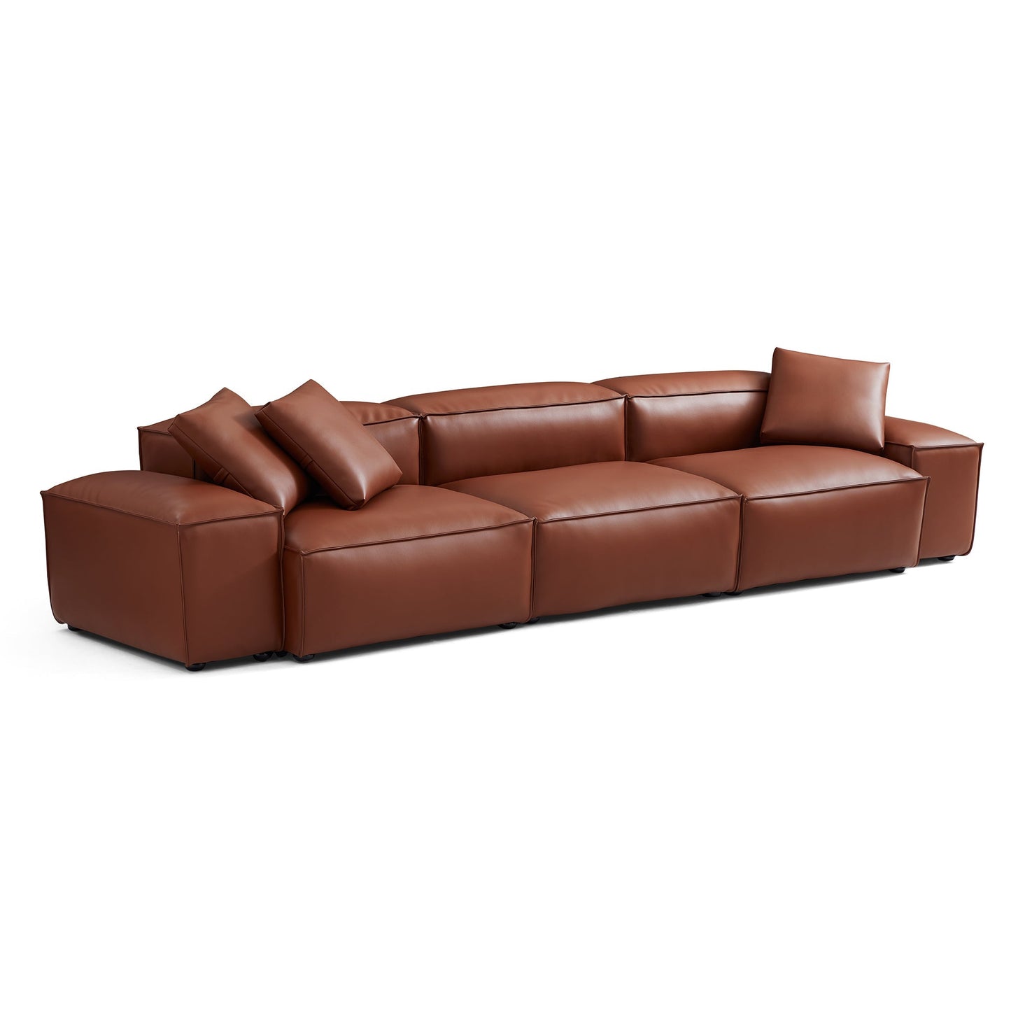 Cube Modular Brown Genuine Leather Sofa-Brown-142.9"-Low