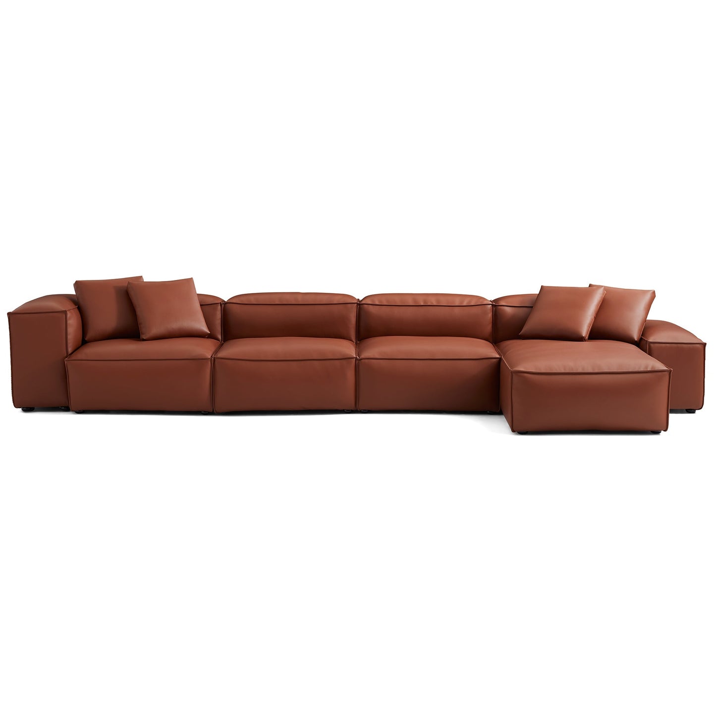 Cube Modular Brown Genuine Leather Sectional-Brown-180.3"-Low & High