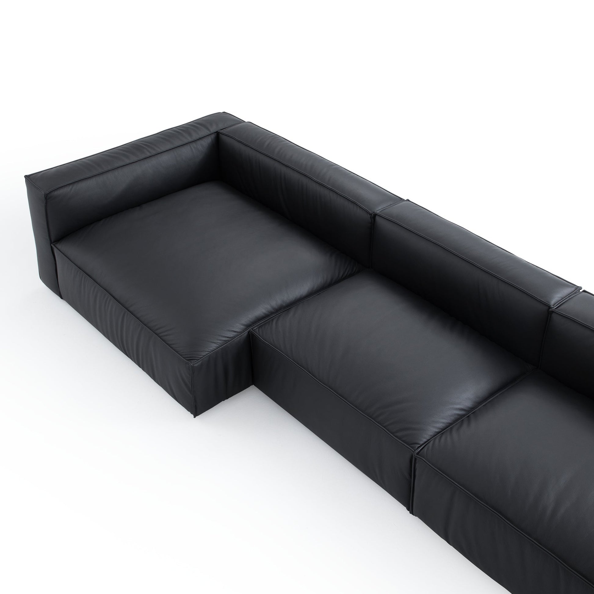 Luxury Minimalist Black Leather Sectional-Black