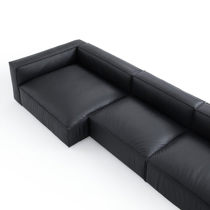 Luxury Minimalist Black Leather Sectional-Black