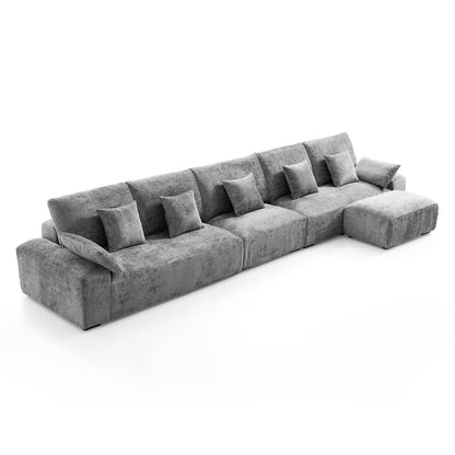 The Empress Beige Sofa and Ottoman-Gray-175.6"