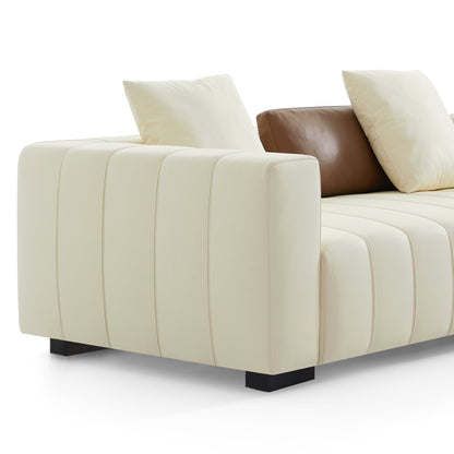 Piano L Shaped Leather Sectional Sofa-Beige & Brown