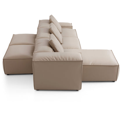Flex Modular Khaki Genuine Leather Double Sided Sectional-Khaki-142.9"-Low & High