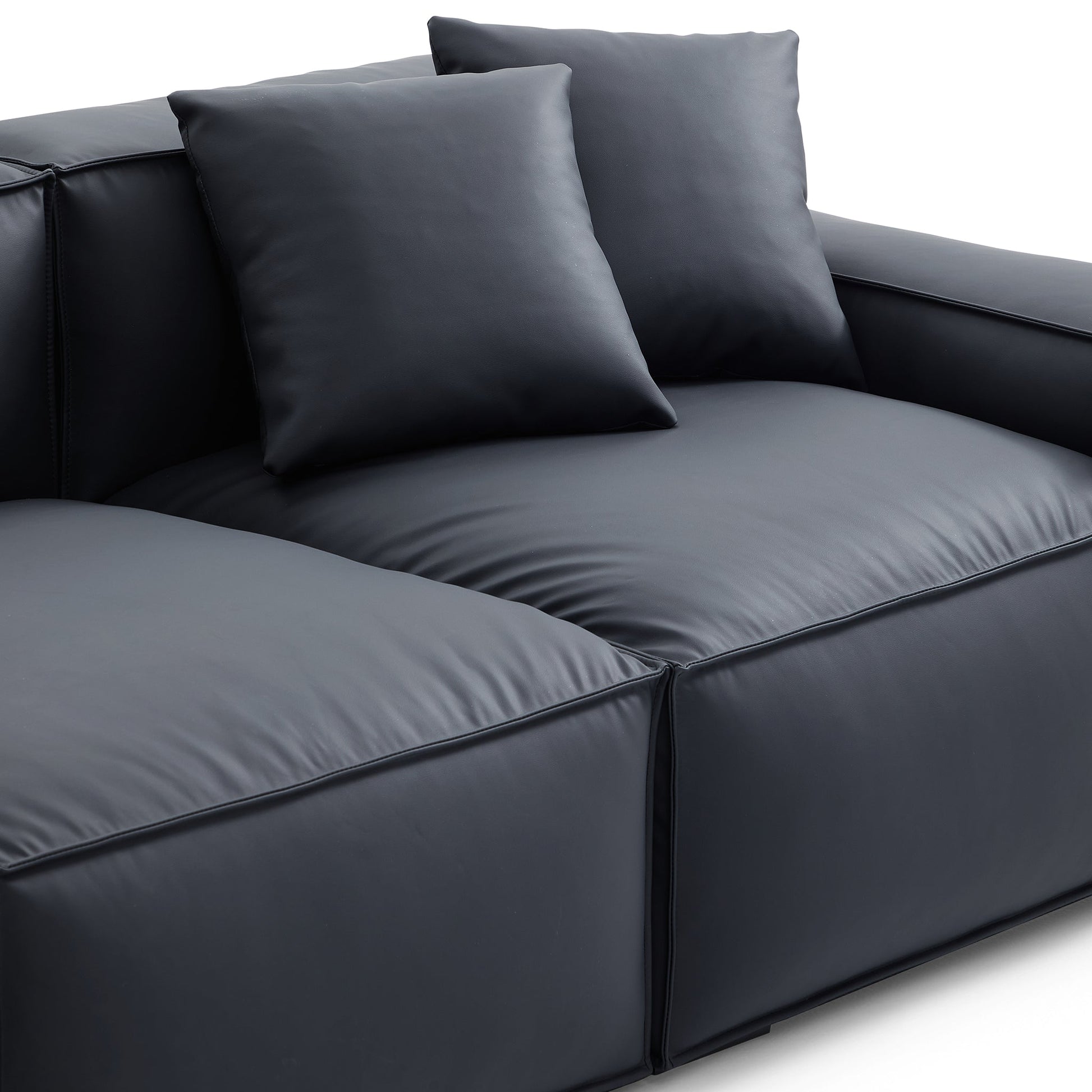 Geometry Minimalist Black Leather Sofa-Black