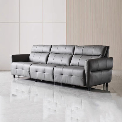 Lattice Charcoal Gray Leathaire Modular Recliner Sofa-Light Gray