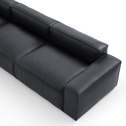 Luxury Minimalist Black Leather Sectional-Black
