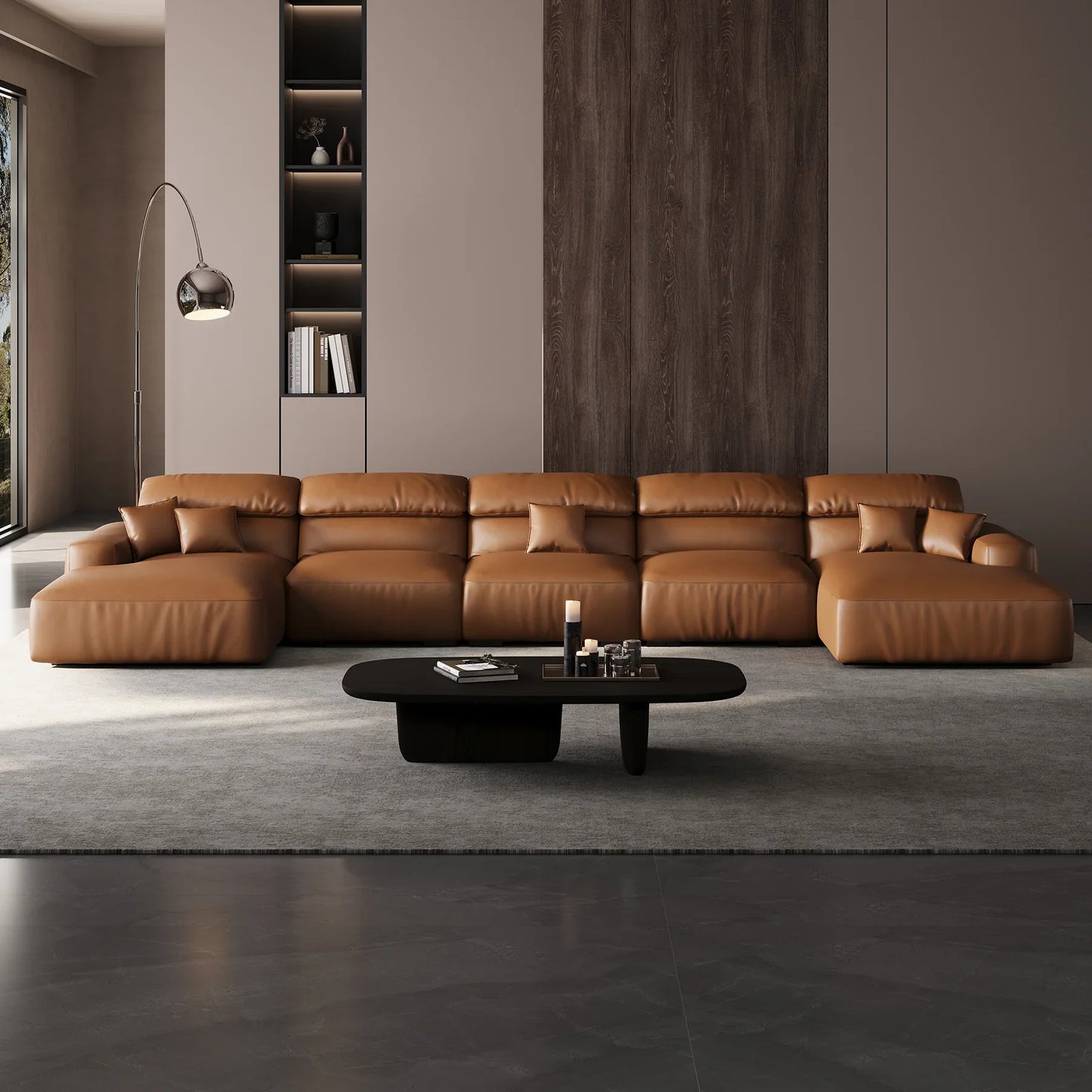 Chestnut Brown Leather Double Chaise Sectional