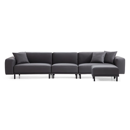 Noble Dark Gray Leather Sofa with Ottoman-Dark Gray