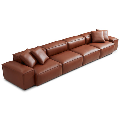 Cube Modular Brown Genuine Leather Sofa-Brown-180.3"-Low & High