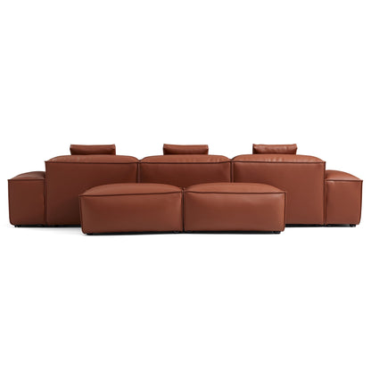 Cube Modular Brown Genuine Leather Double Sided Sectional-Brown-142.9"-Low