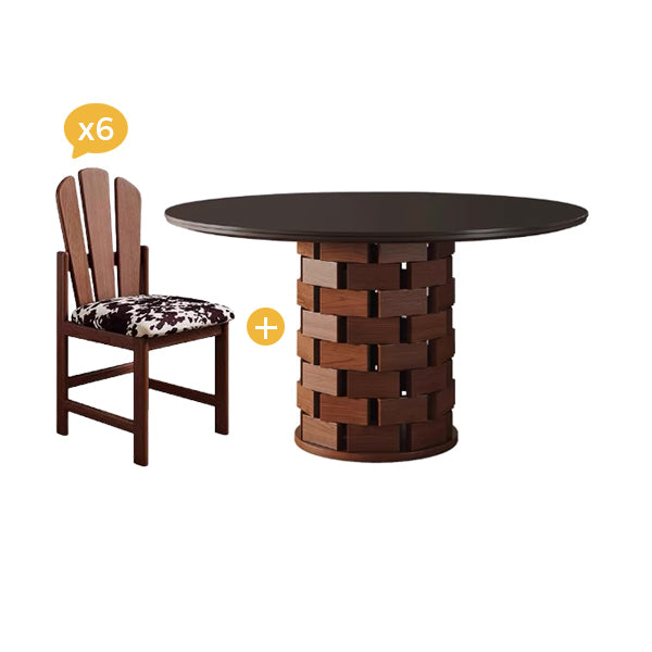 Grid Round Dining Table-Dining Table + 6 Chairs