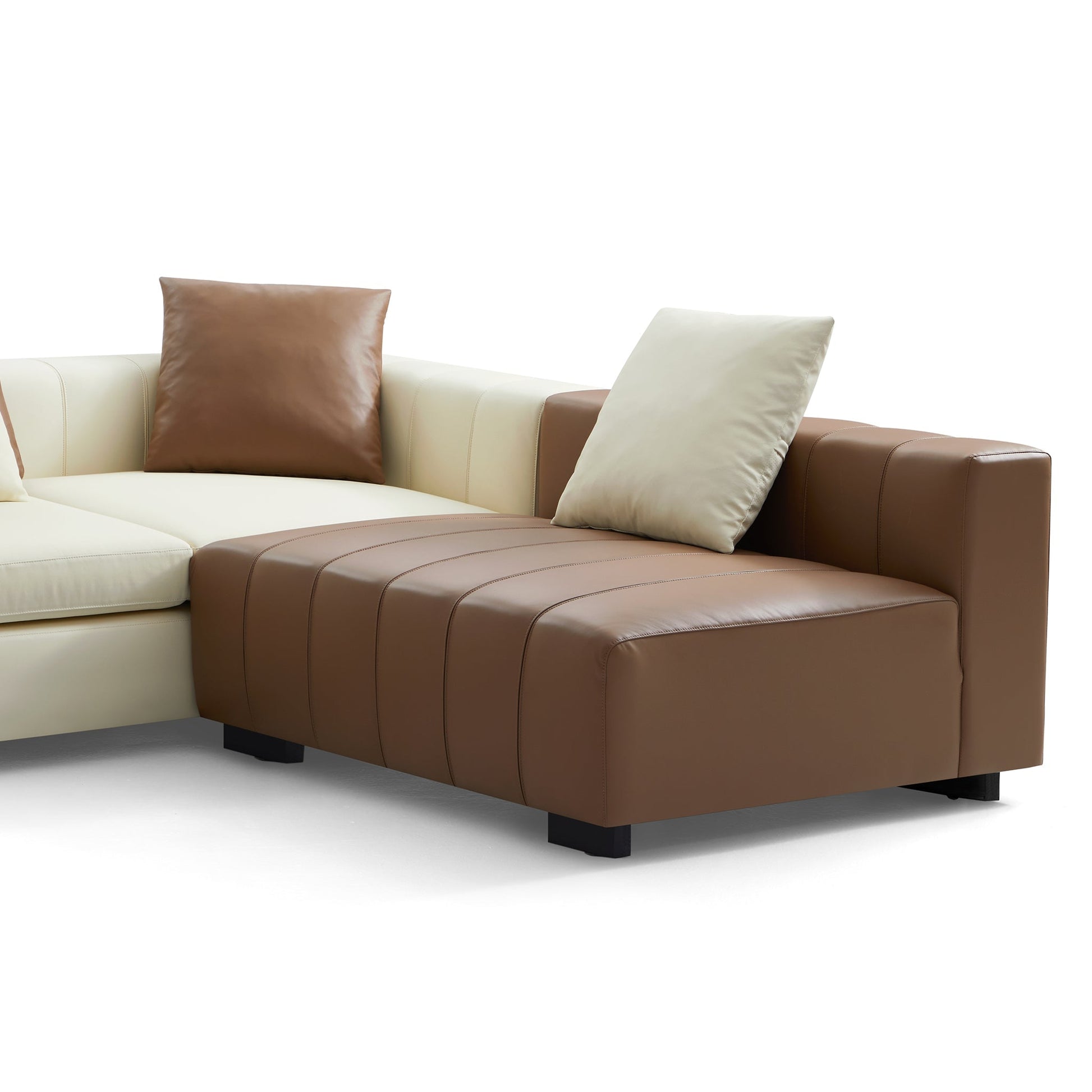 Piano L Shaped Leather Sectional Sofa-Beige & Brown