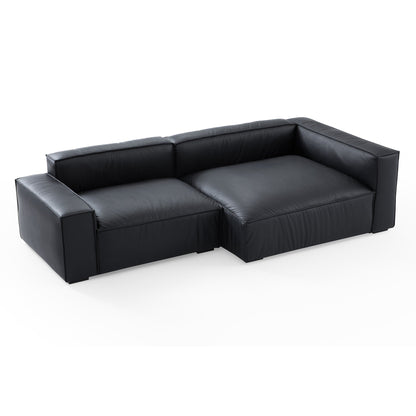 Luxury Minimalist Dark Brown Leather Sectional-Black-106.2"-Facing Right