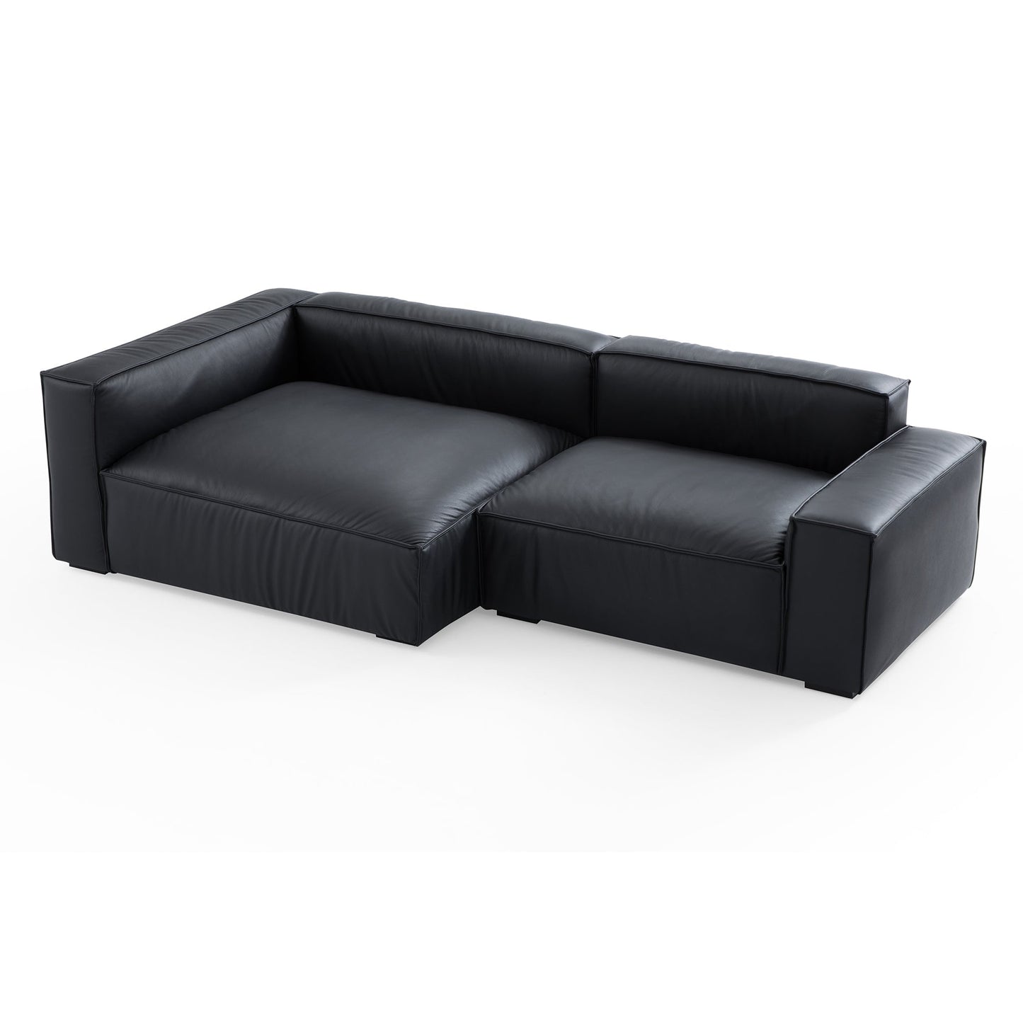 Luxury Minimalist Dark Brown Leather Sectional-Black-106.2"-Facing Left