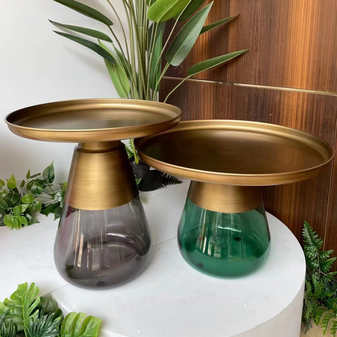 Contemporary Scandinavian Round Drop Metal Glass Coffee Table 1-Tray Storage For Living Room