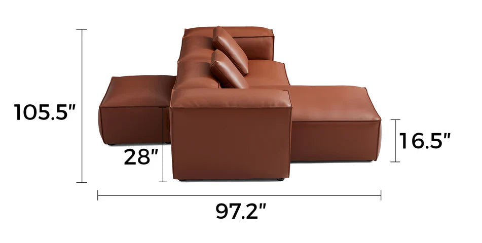 Cube Modular Brown Genuine Leather Double-Sided Sectional