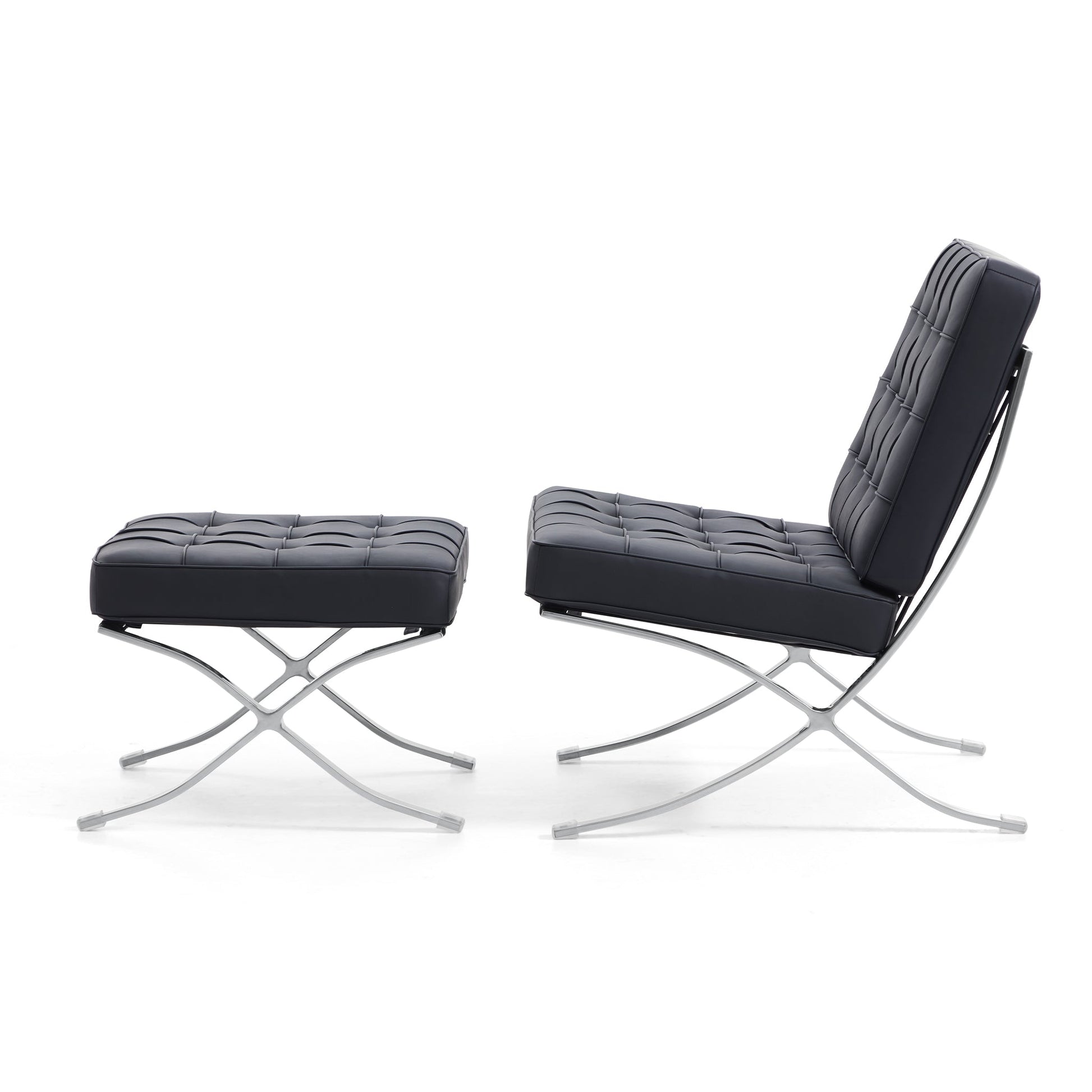 Barcelona Leather Lounge Chair-Black