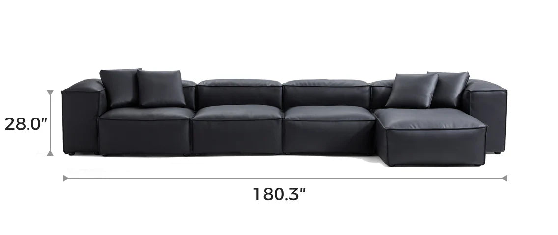 Cube Modular Black Genuine Leather Sectional