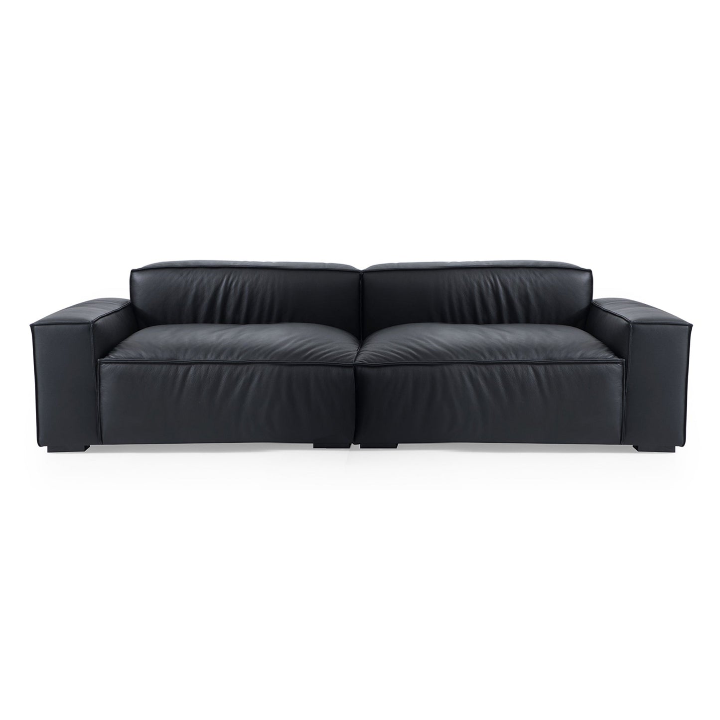 Luxury Minimalist Black Leather Sofa-Black-100.8"