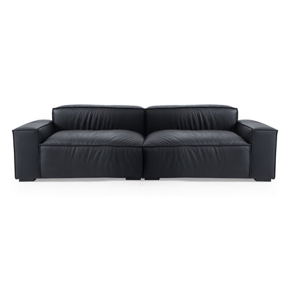 Luxury Minimalist Black Leather Sofa-Black-100.8"