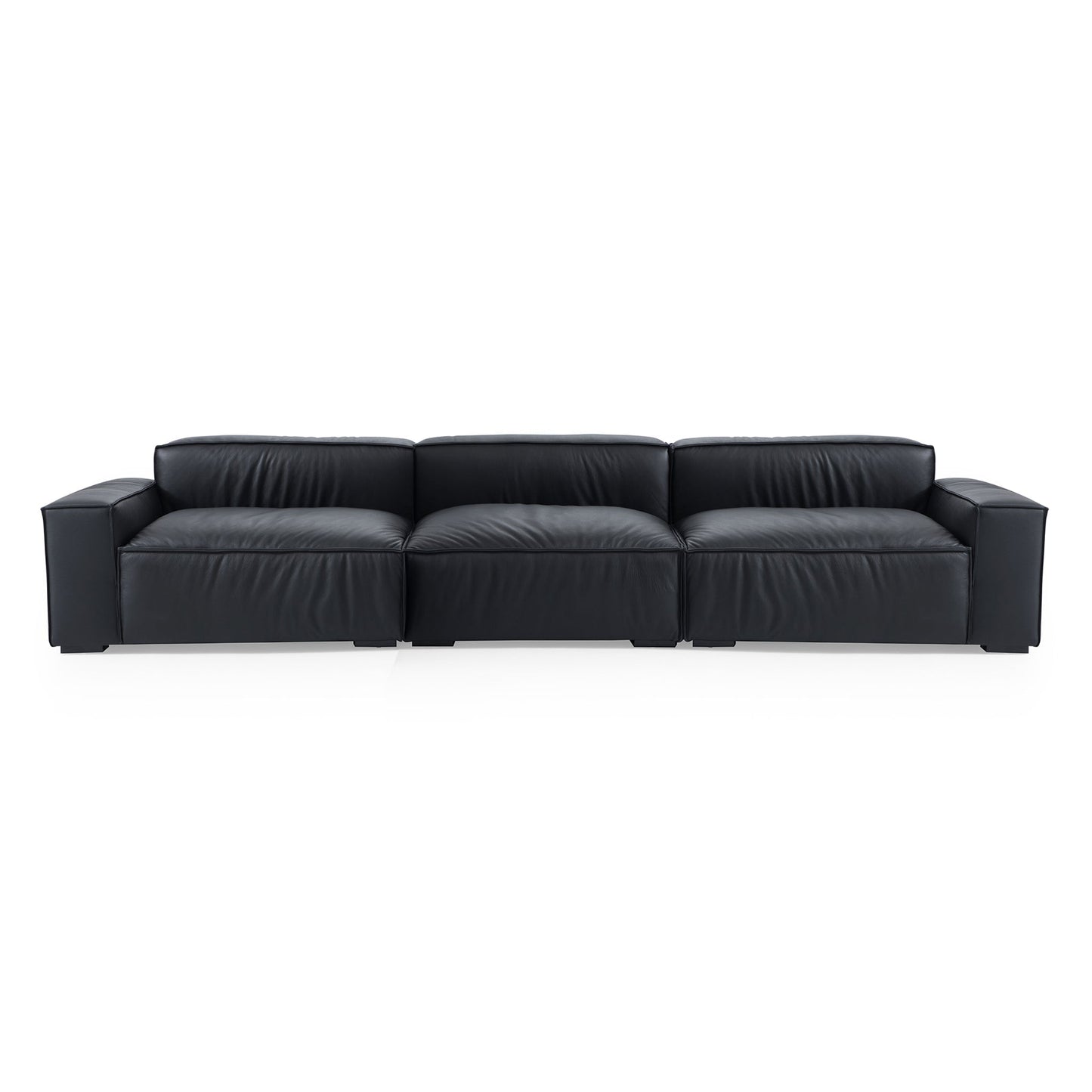 Luxury Minimalist Dark Brown Leather Sofa-Black-140.2"