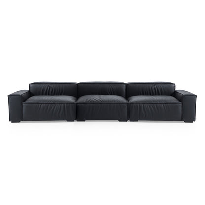 Luxury Minimalist Dark Brown Leather Sofa-Black-140.2"