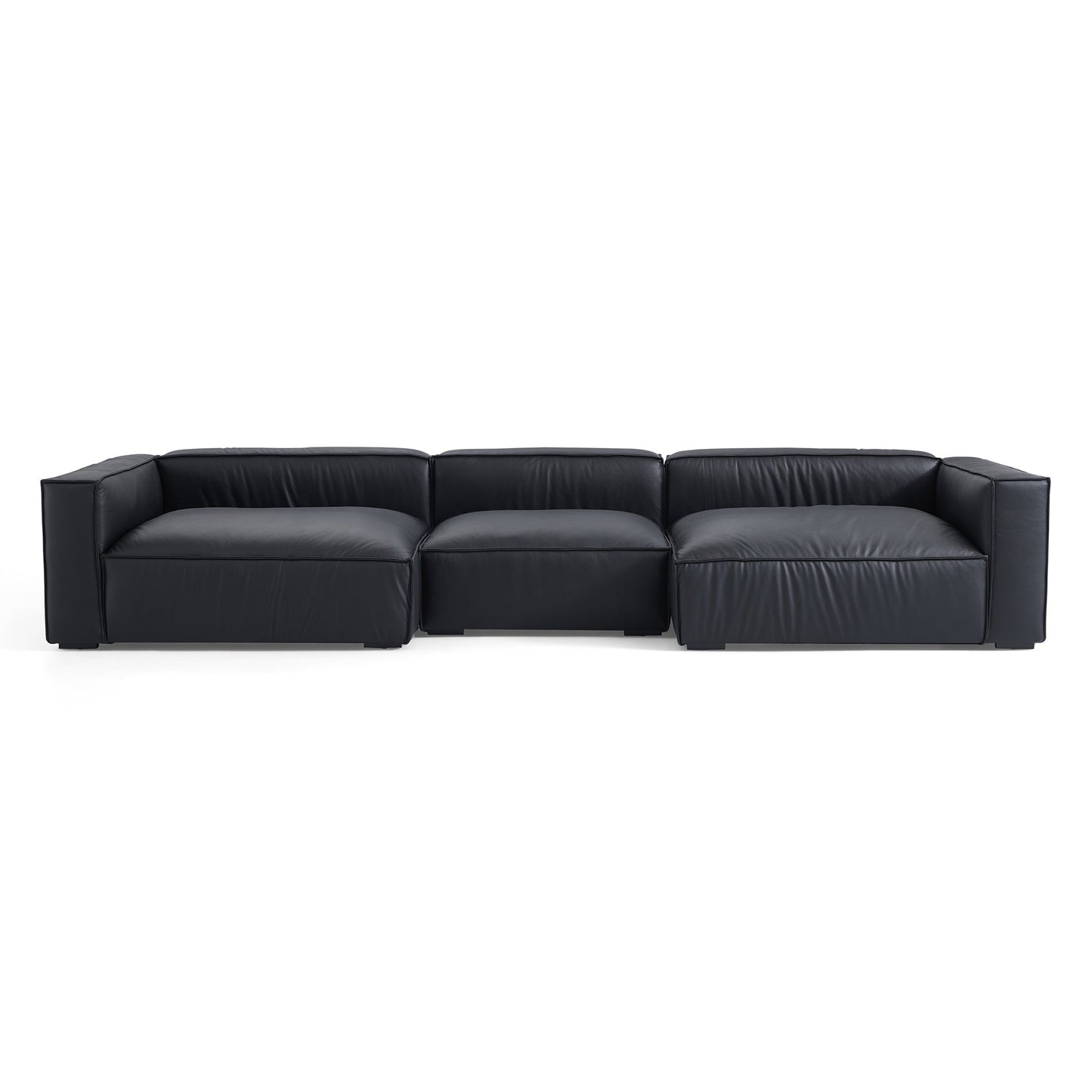 Luxury Minimalist Black Leather U Shaped Sectional Sofa-Black-151.2"