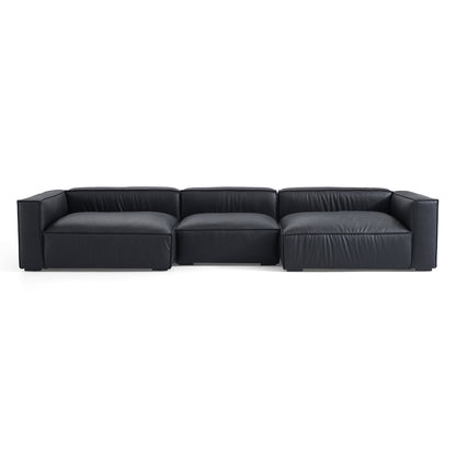 Luxury Minimalist Black Leather U Shaped Sectional Sofa-Black-151.2"