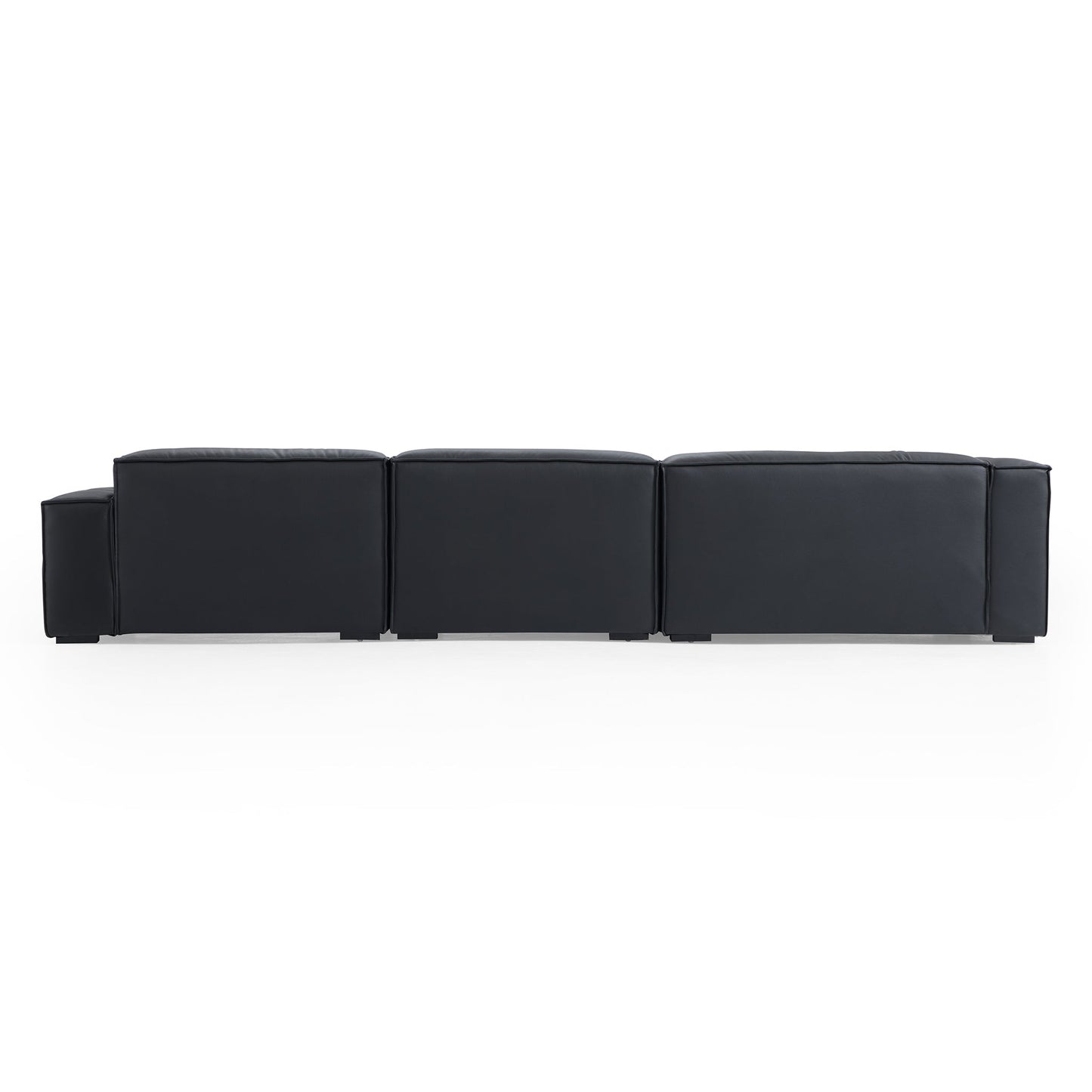 Luxury Minimalist Dark Brown Leather Sectional-Black-145.7"-Facing Left