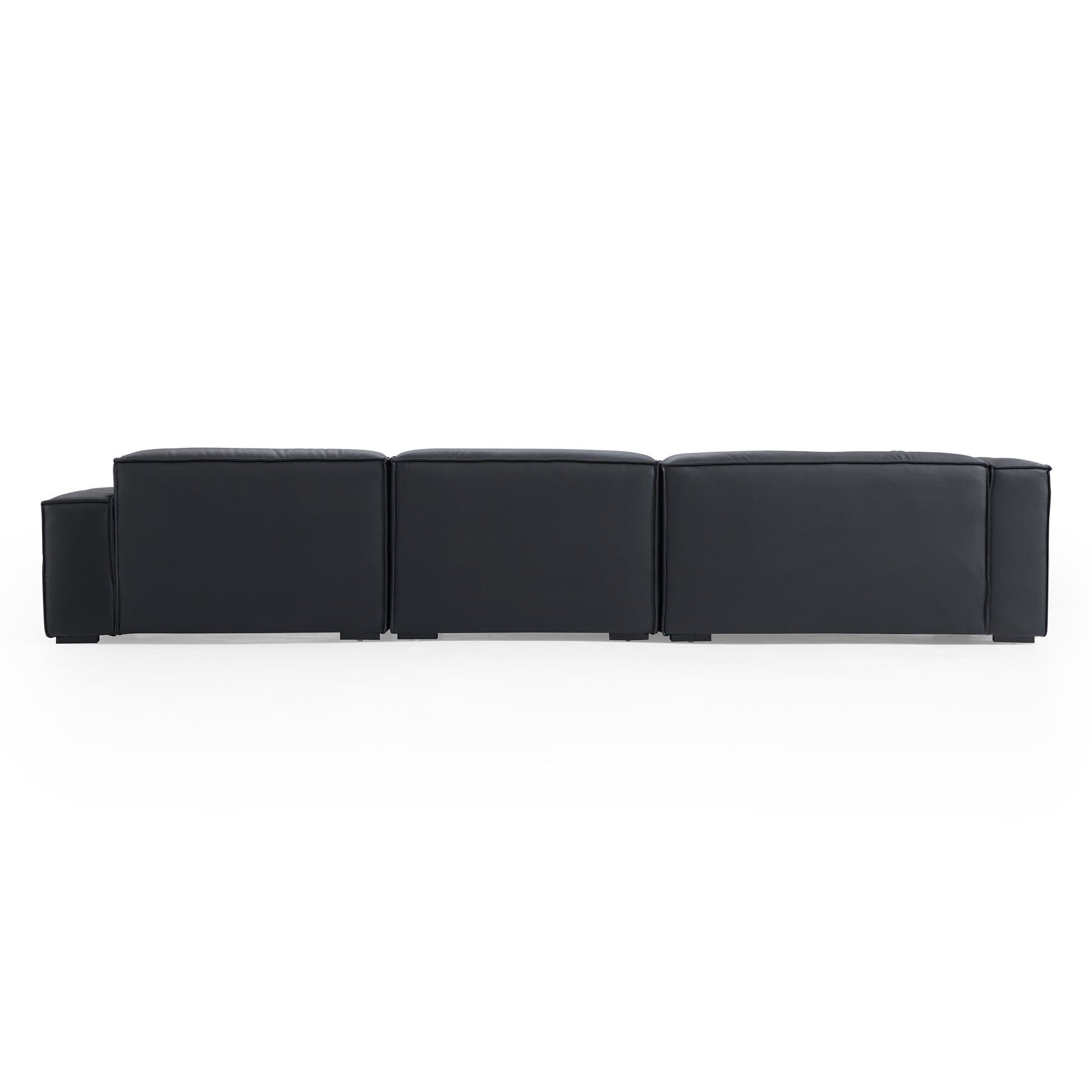 Luxury Minimalist Black Leather Sectional-Black-145.7"-Facing Right