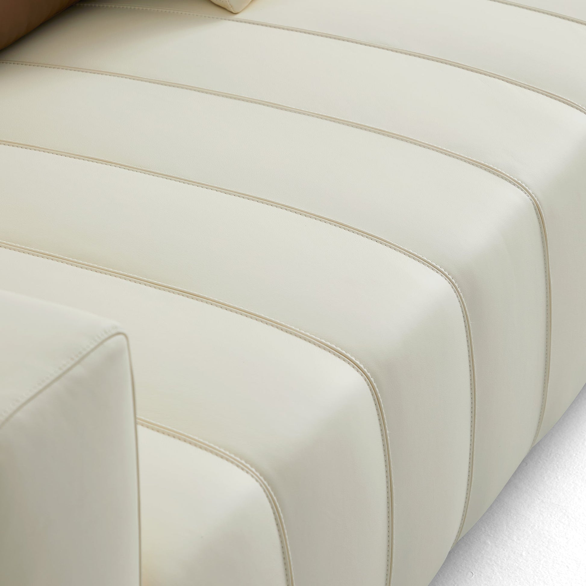 Piano L Shaped Leather Sectional Sofa-Beige & Brown