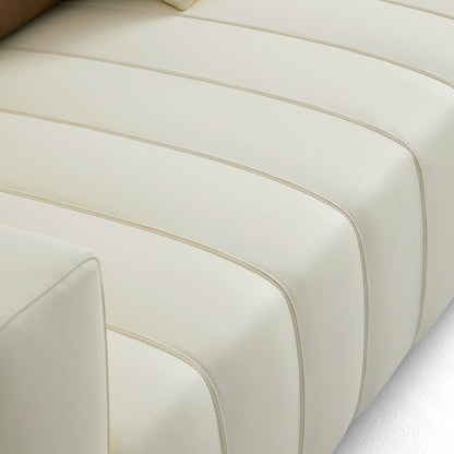 Piano L Shaped Leather Sectional Sofa-Beige & Brown