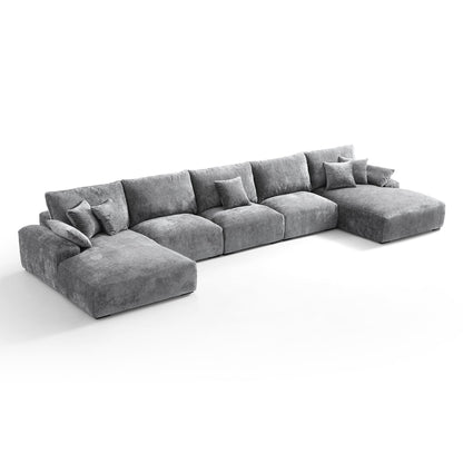 The Empress Beige U-Shaped Sectional Sofa-Gray-196.9"