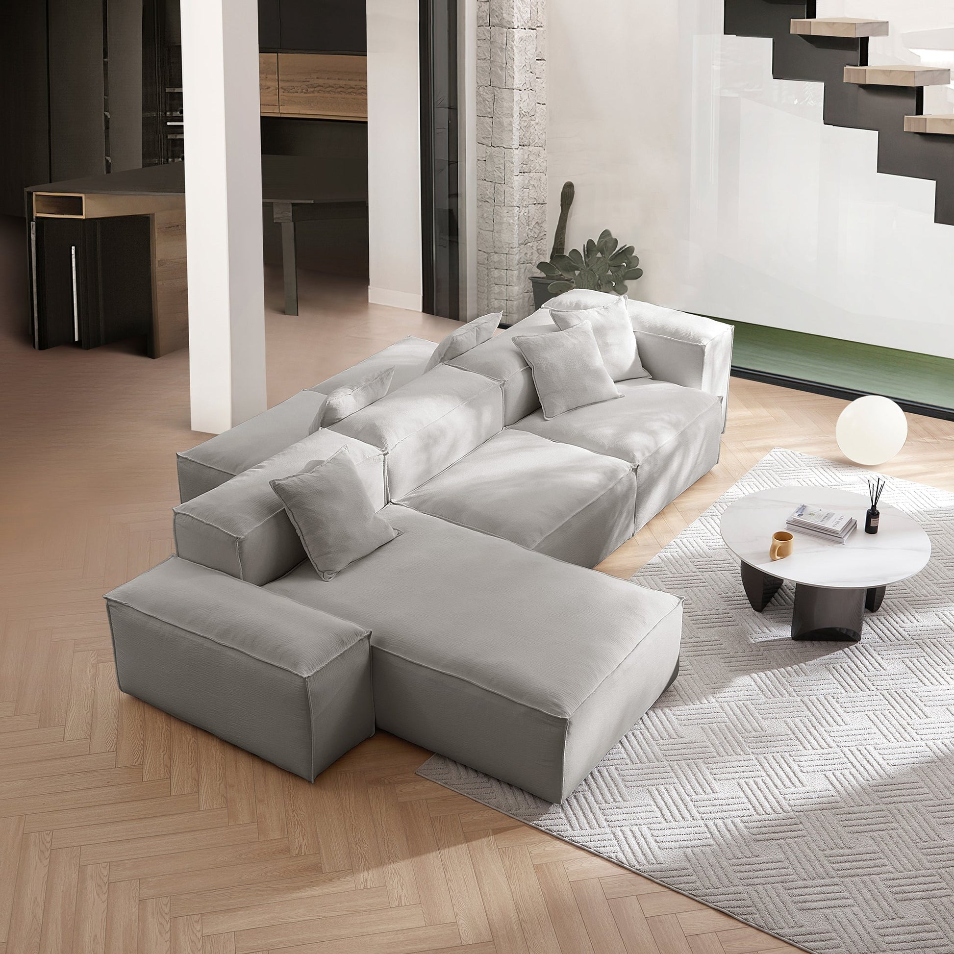 Freedom Modular White Double Sided Sectional Sofa-Gray