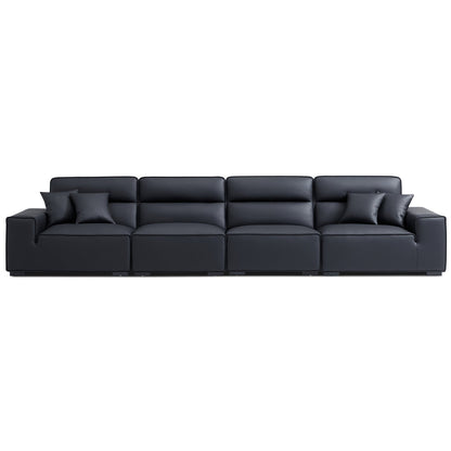 Domus High Back Modular Leather Sofa-Black-165.4"