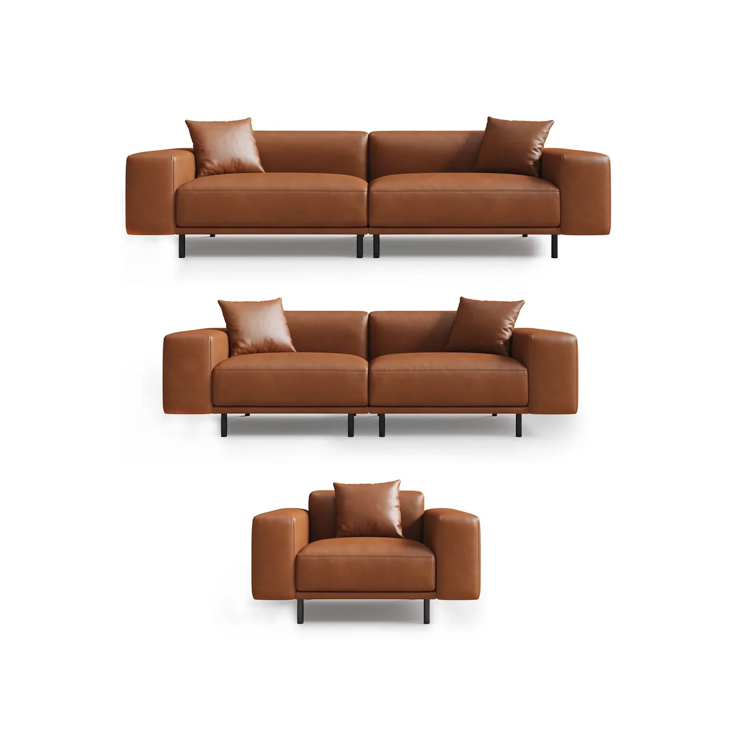 Noble Black Leather Sofa Set