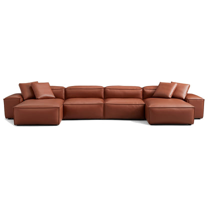 Cube Modular Brown Genuine Leather Double Chaise Sectional