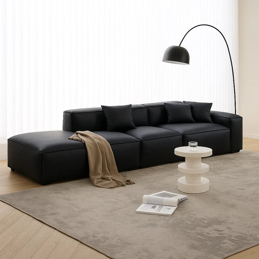 Geometry Minimalist Black Leather Sofa