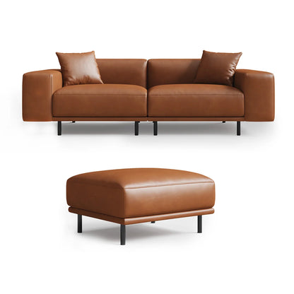 Noble Black Leather Sofa and Ottoman