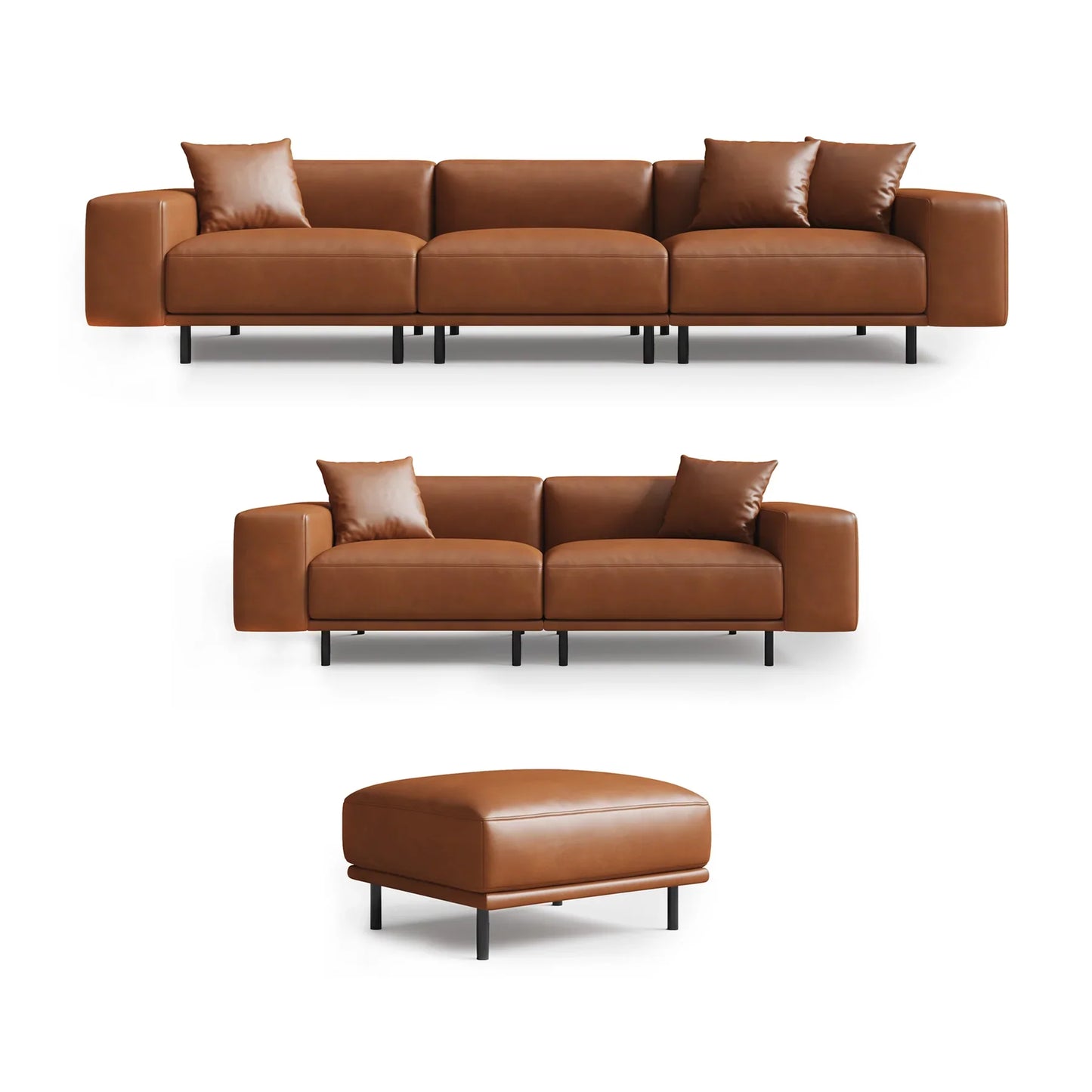 Noble Black Leather Sofa Set and Ottoman
