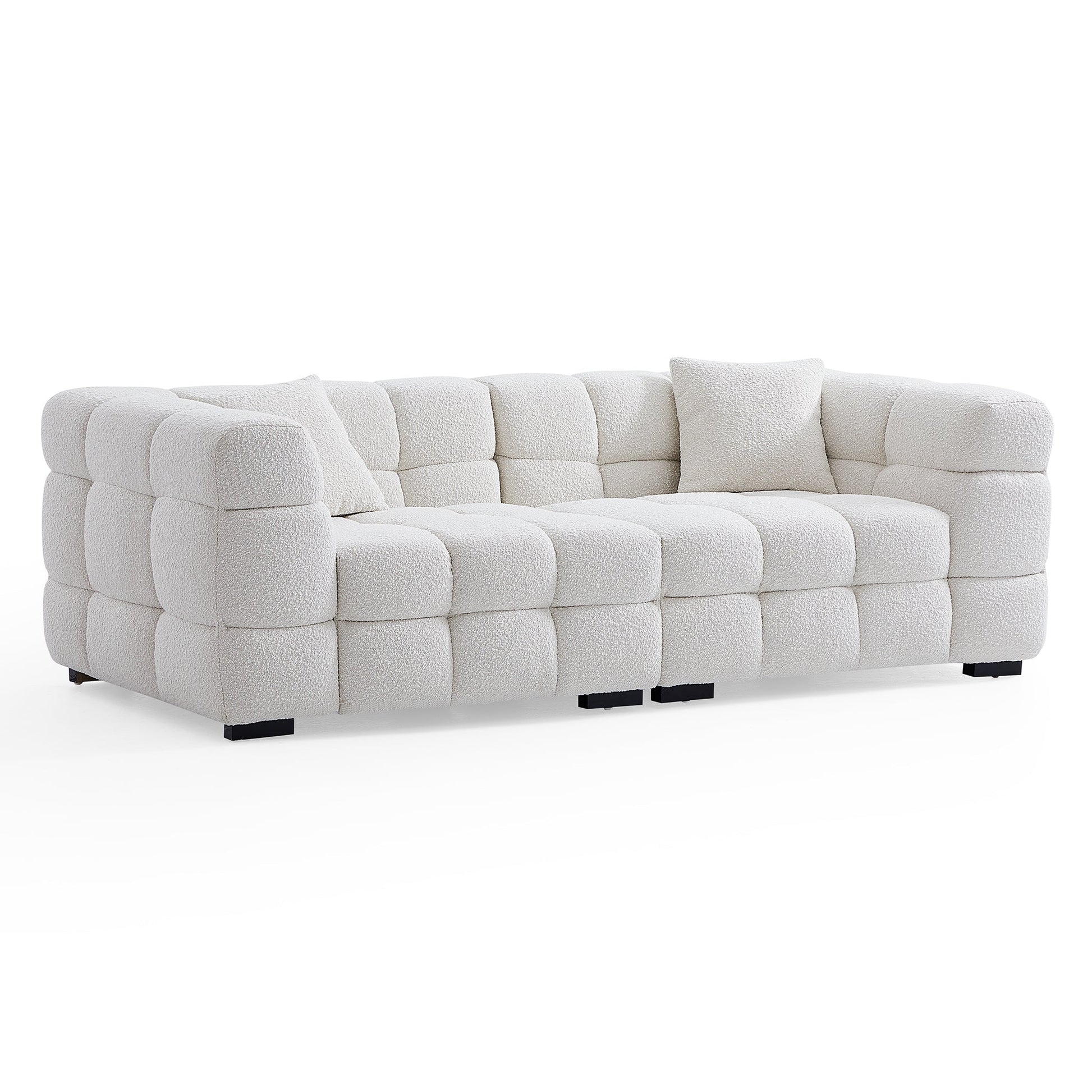 Cushy Cream Boucle Fabric Tufted Sofa Set-White