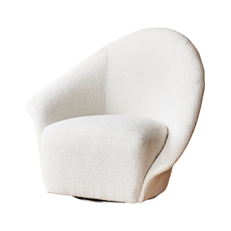 Calla Beige Boucle Fabric Swivel Chair-White