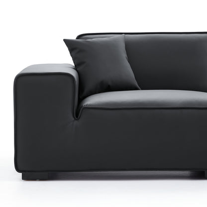 Domus Modular Beige Leather Double Chaise Sectional-Black
