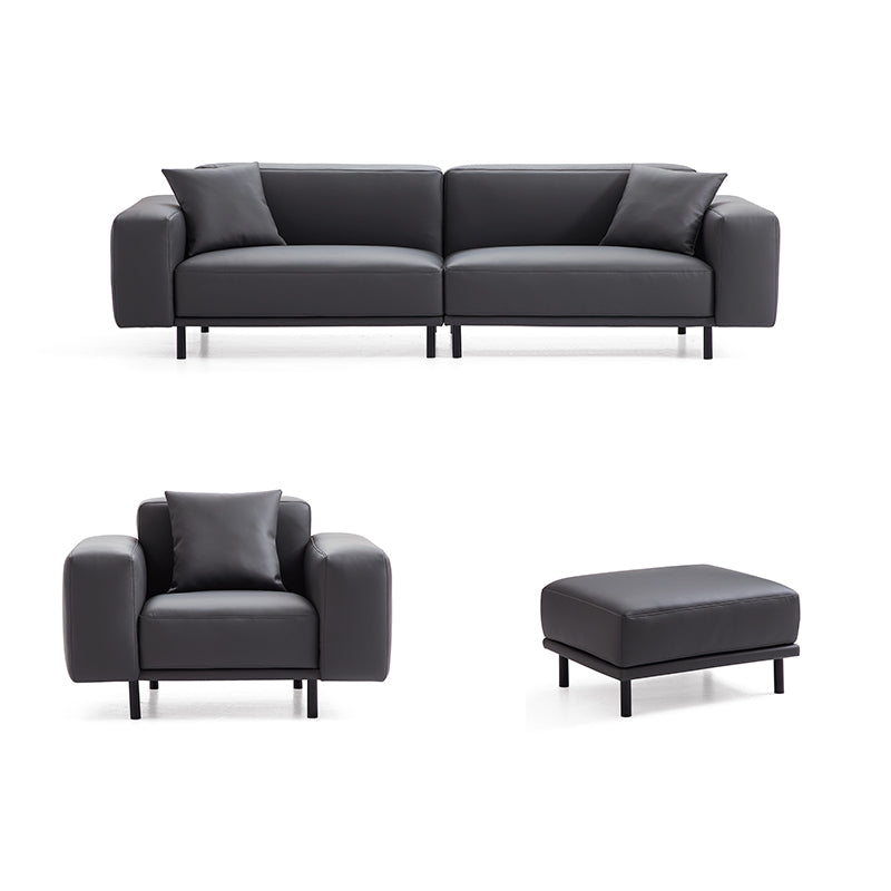 Noble Beige Leather Sofa and Ottoman-Dark Gray