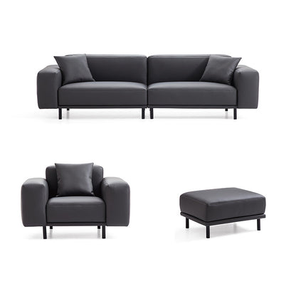 Noble Beige Leather Sofa and Ottoman-Dark Gray