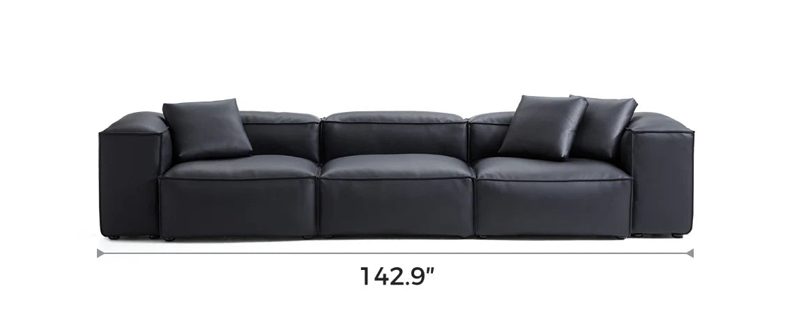 Cube Modular Black Genuine Leather Sofa