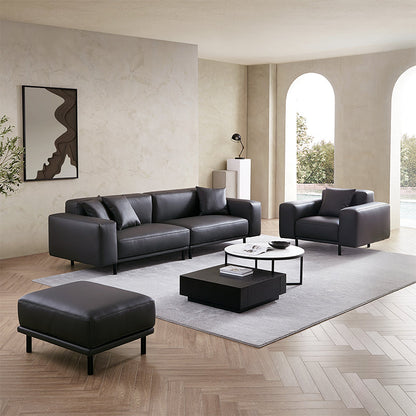 Noble Beige Leather Sofa and Ottoman-Dark Gray